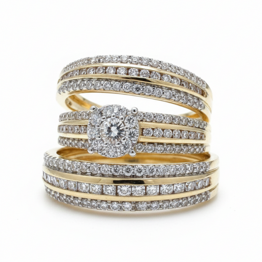 14k Yellow Gold Round Diamond Solitaire Matching Wedding Ring Set 1-1/4 CTW