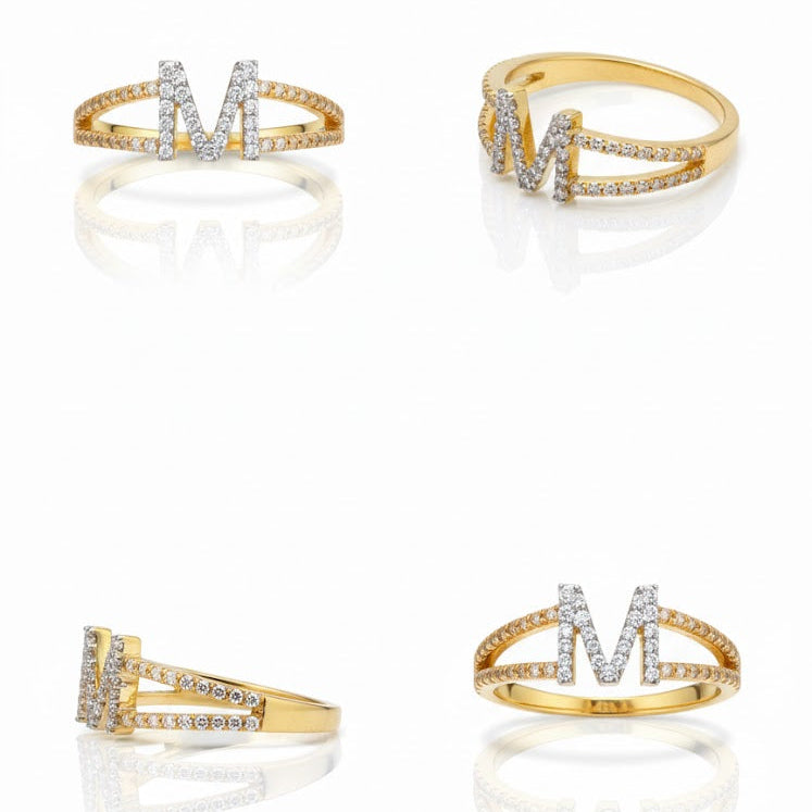 1/4 CTW NAT DÍA Gift Initial “M” Ladies Ring 14k Yellow Gold