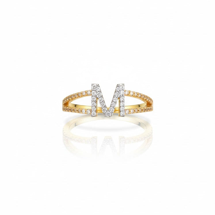 1/4 CTW NAT DÍA Gift Initial “M” Ladies Ring 14k Yellow Gold