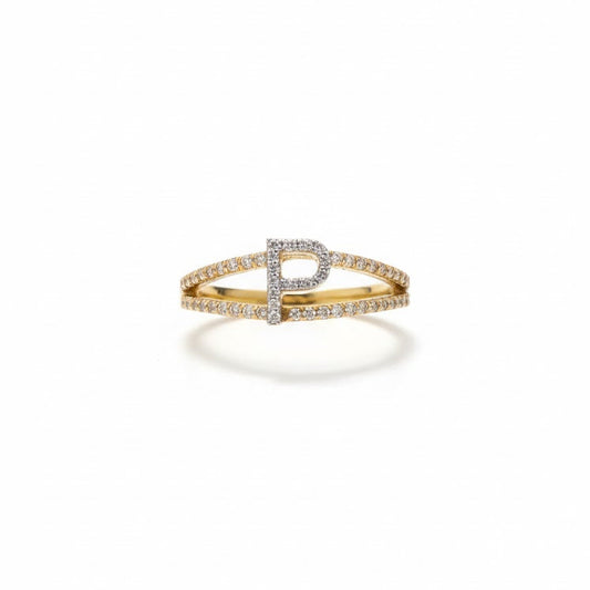 1/4 CTW NAT DÍA NK Gift Inicial “P” Ladies Ring 14K Yellow Gold