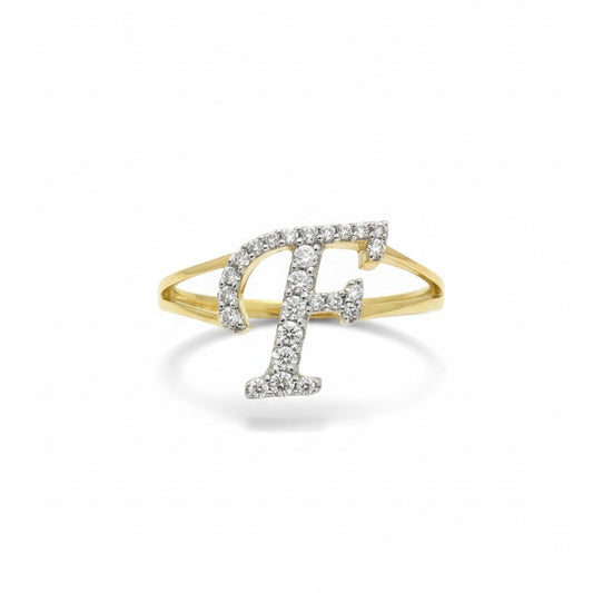 1/6 CTW NAT DÍA Gift Initial “F” Ladies Ring 14k Yellow Gold