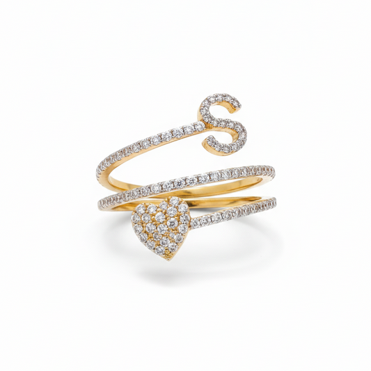3/8 CTW NAT DIA Gift Inicial "S" Heart Ladies Ring 14k Yellow Gold  santos perfumes y diamantes