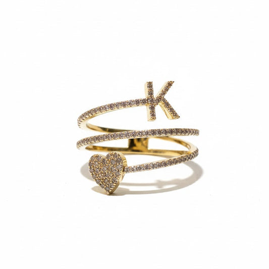 3/8 CTW NAT DÍA Gift Initial “K” Heart Ladies Ring 14K Yellow Gold