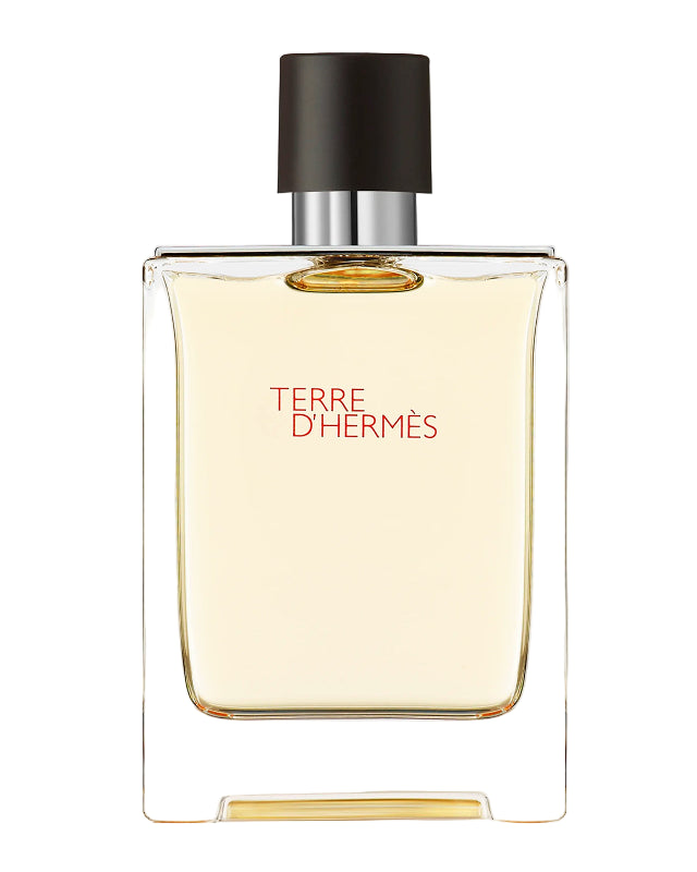 Terre d'Hermes perfume bottle on a light gray background