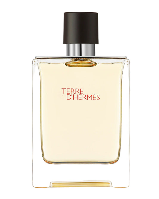 Terre d'Hermes perfume bottle on a light gray background
